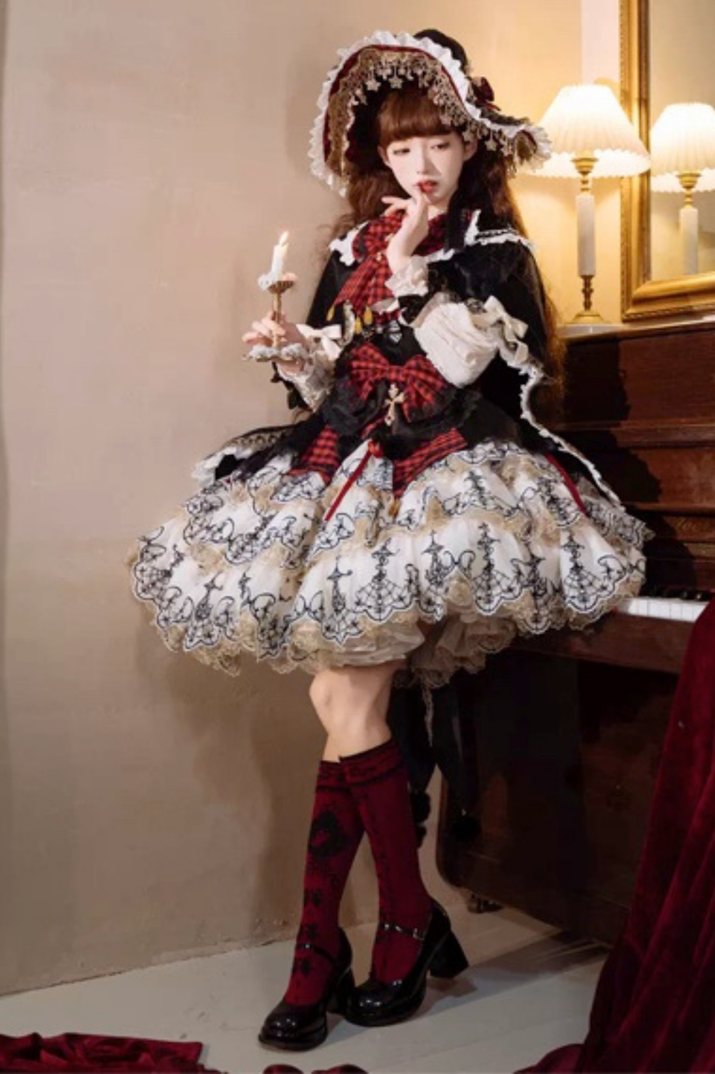 [Pre-order] Element Lolita Jumper Skirt + Inner Top + Cape + Big Ribbon + Hat