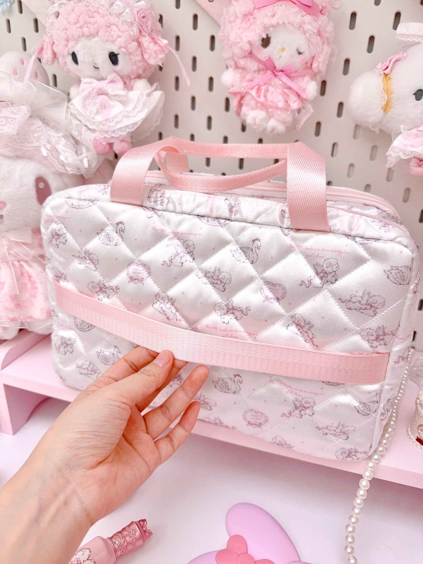 kawaii pink three-layer storage bag