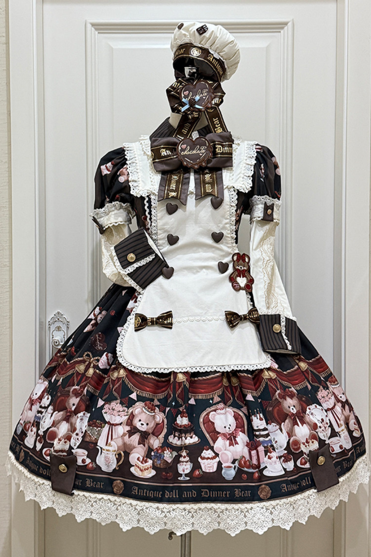 Antique Bear Chef Lolita Dress + Apron + Sleeves + Headband + Brooch + Hair Clip + Hat
