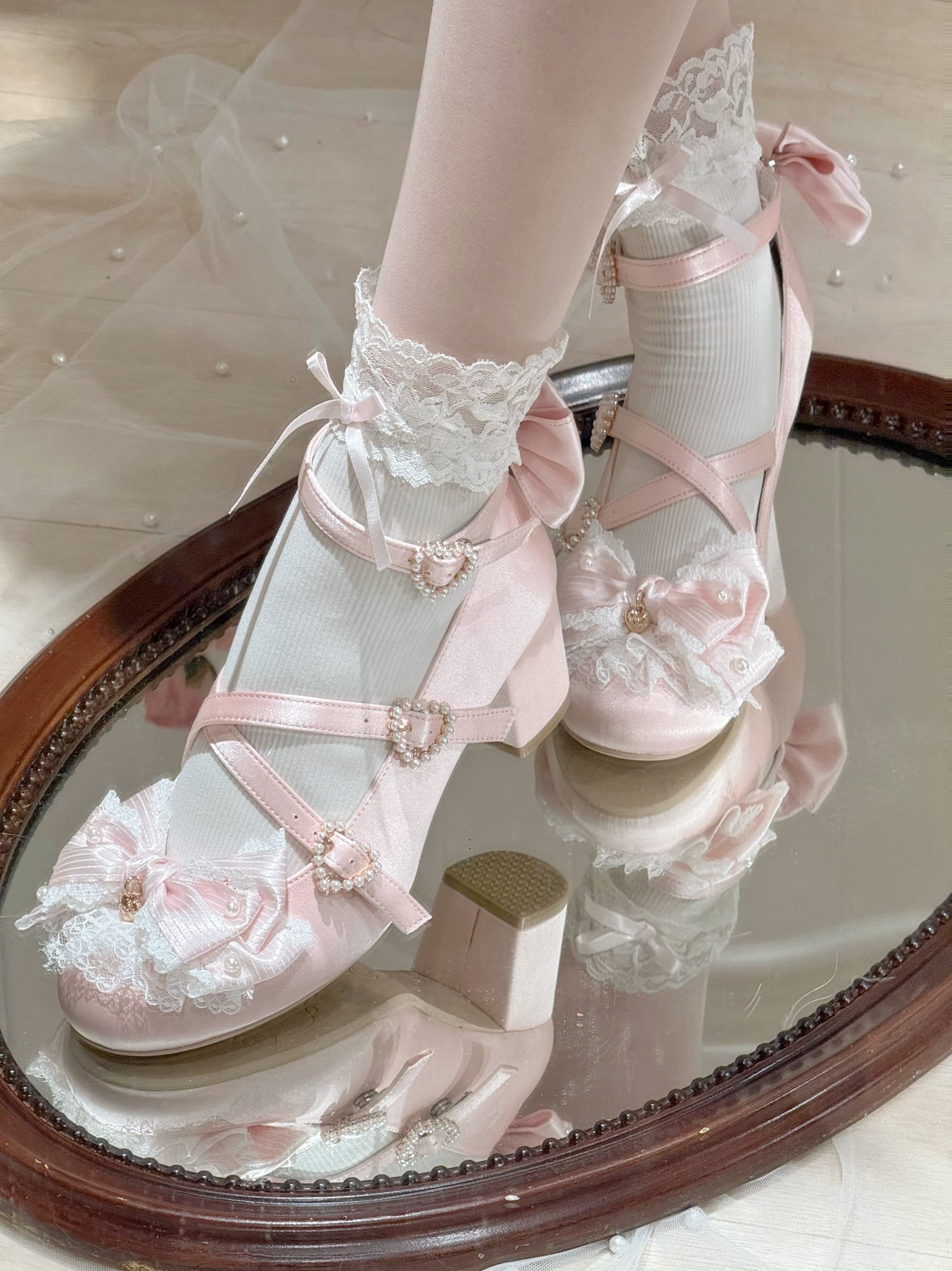 Satin Lace Flower Lolita Shoes