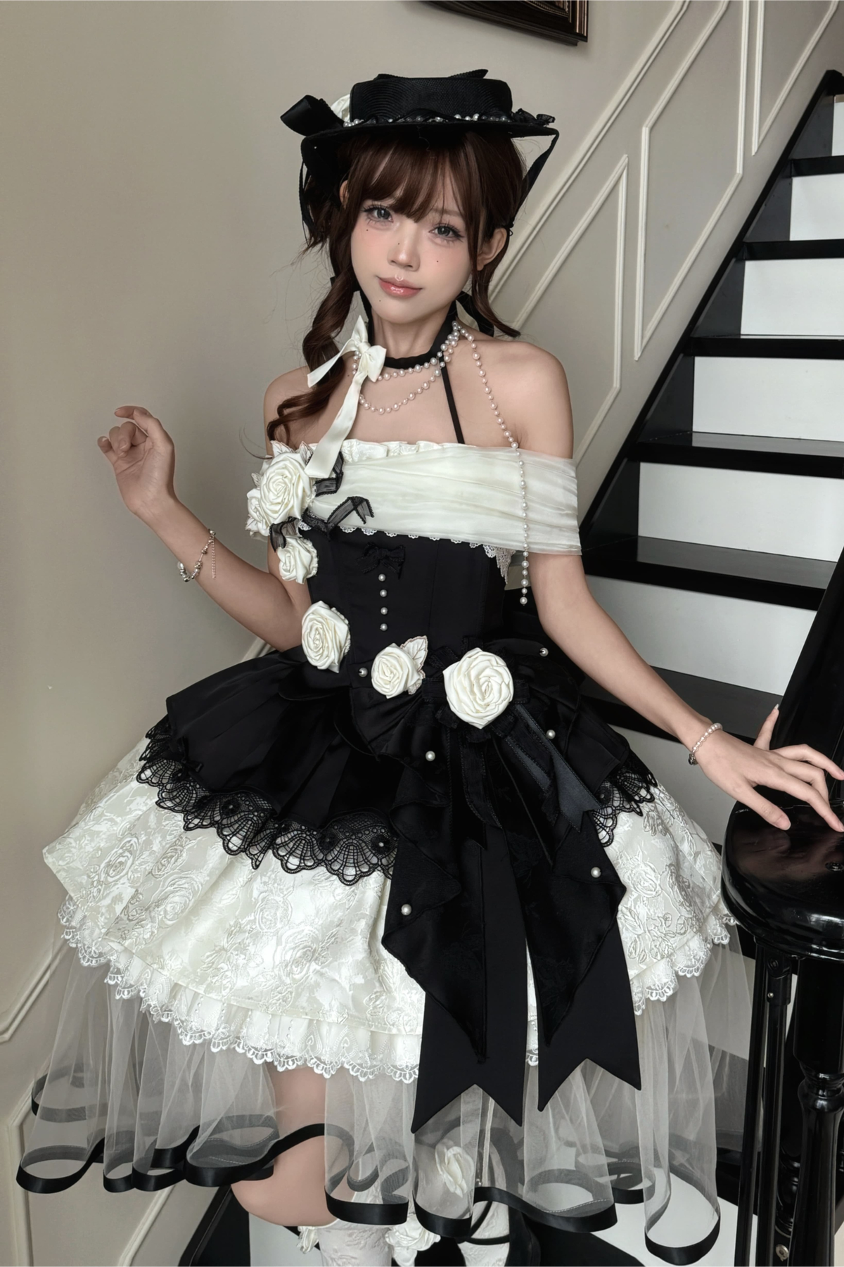 Night Venus Lolita Halterneck Top + Flare Skirt + Tight Skirt + Overlay Skirt + Hat + Tail