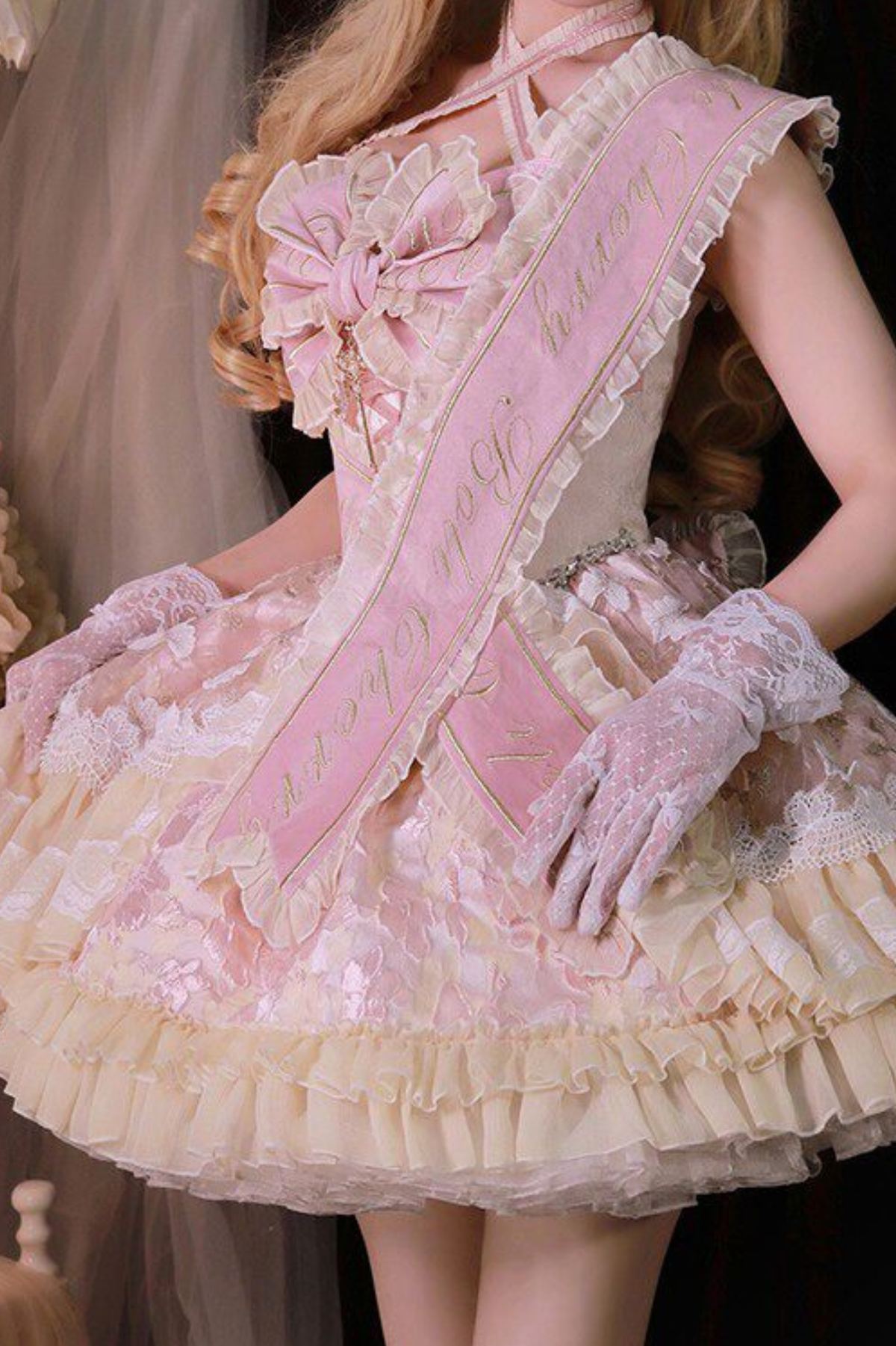 Sweet Baroque Lolita Dress + Veil + Ribbon + Headband + Tail + Sleeves