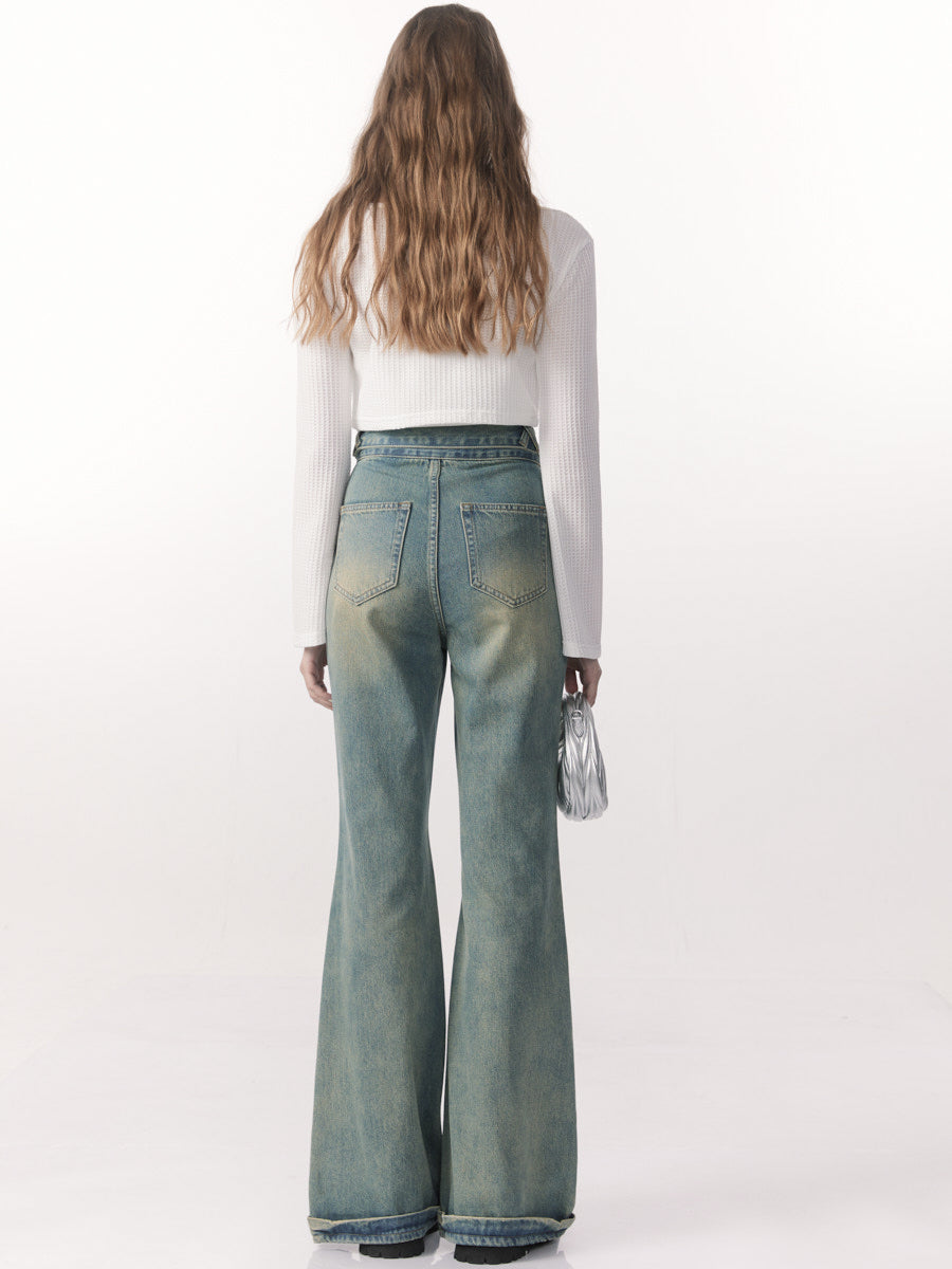 Retro Washed Straight Wide-leg Jeans