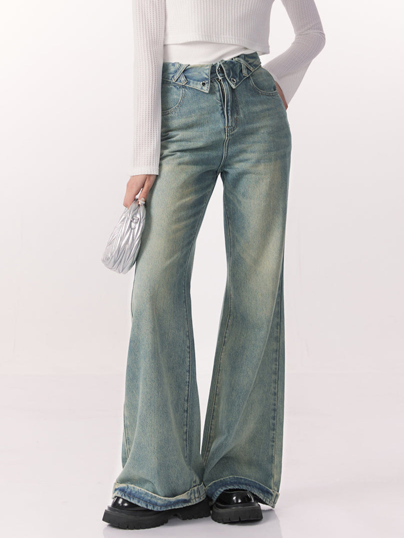 Retro Washed Straight Wide-leg Jeans