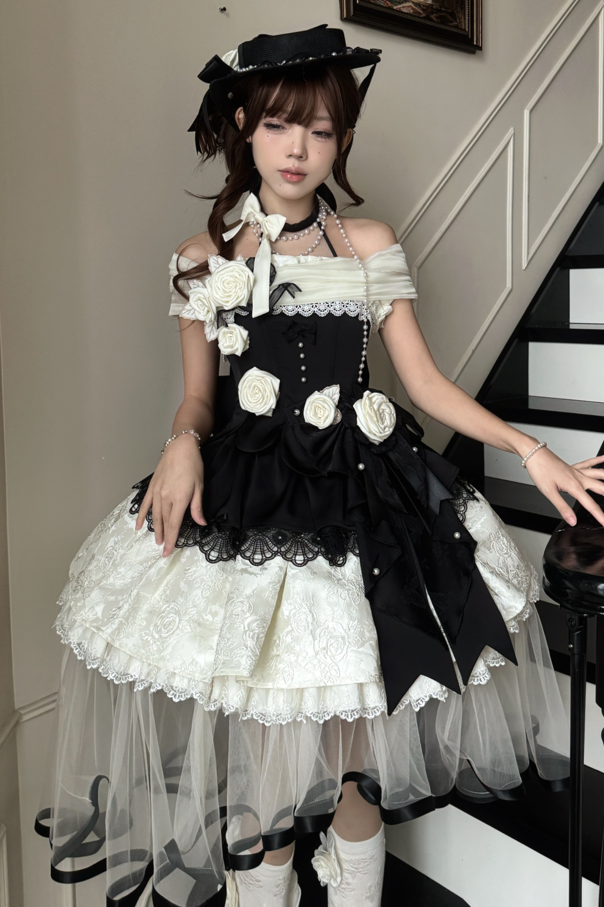 Night Venus Lolita Halterneck Top + Flare Skirt + Tight Skirt + Overlay Skirt + Hat + Tail