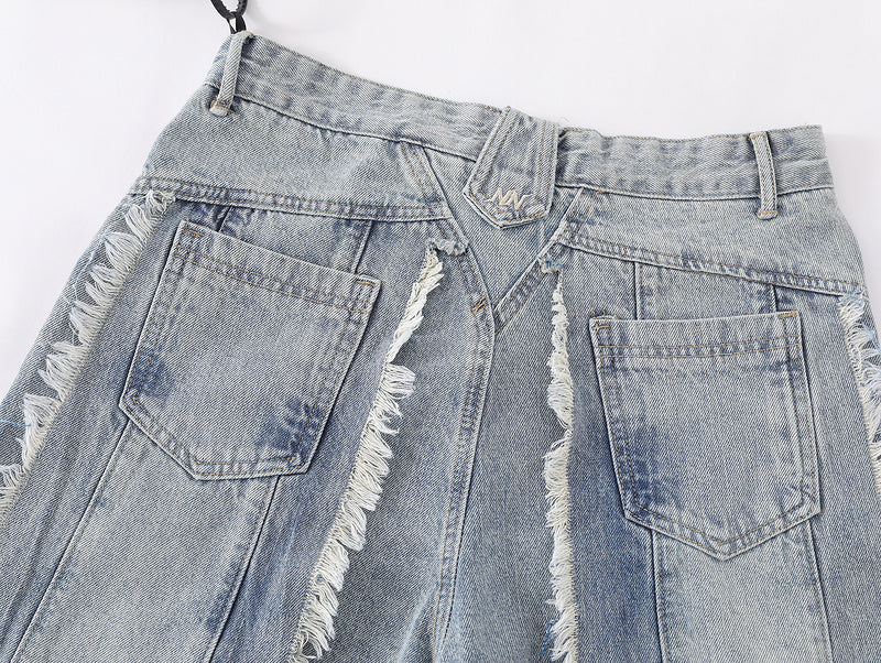 Grunge Splicing Raw Edge Baggy Jeans