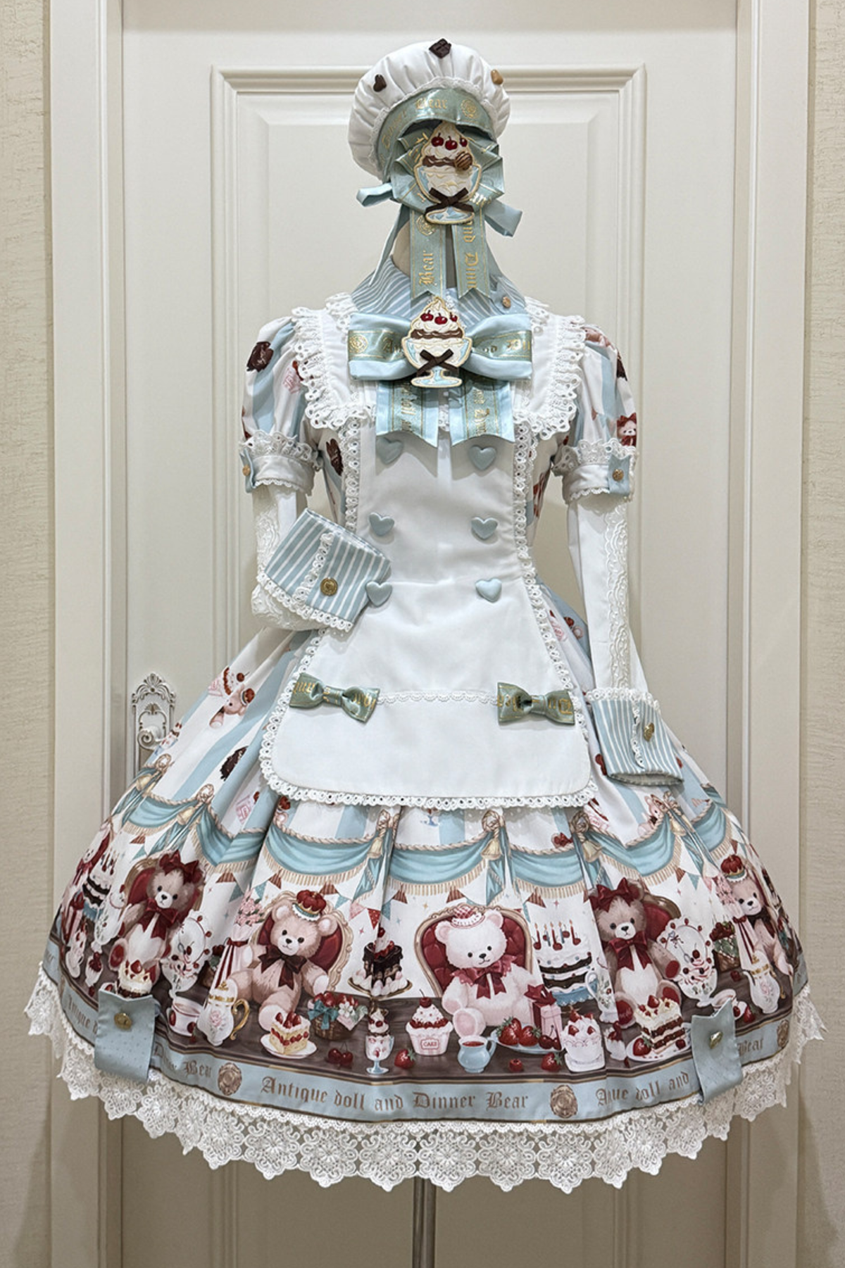 Antique Bear Chef Lolita Dress + Apron + Sleeves + Headband + Brooch + Hair Clip + Hat