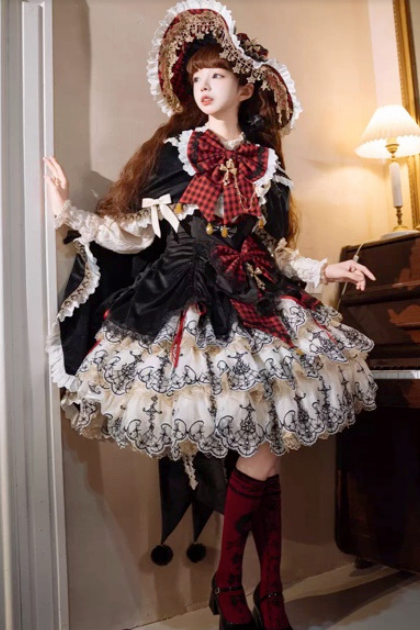 [Pre-order] Element Lolita Jumper Skirt + Inner Top + Cape + Big Ribbon + Hat