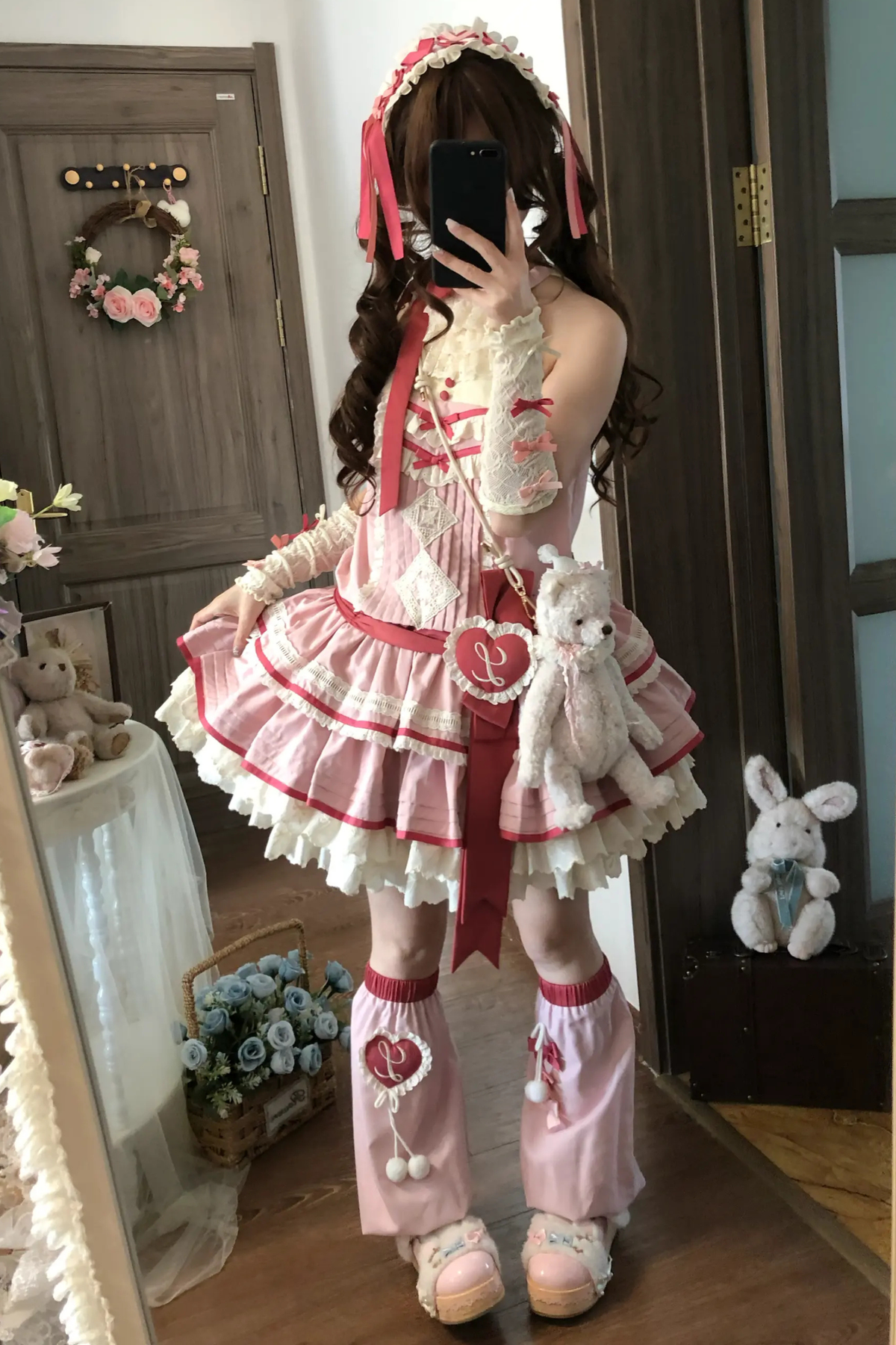 Scarlet Heartbeat Sleeveless Dress + Sleeves + Headband + Leg Warmers