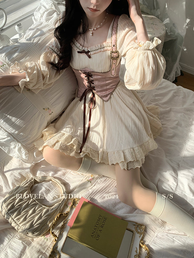 Square Neck Princess Dress + Vest Suit