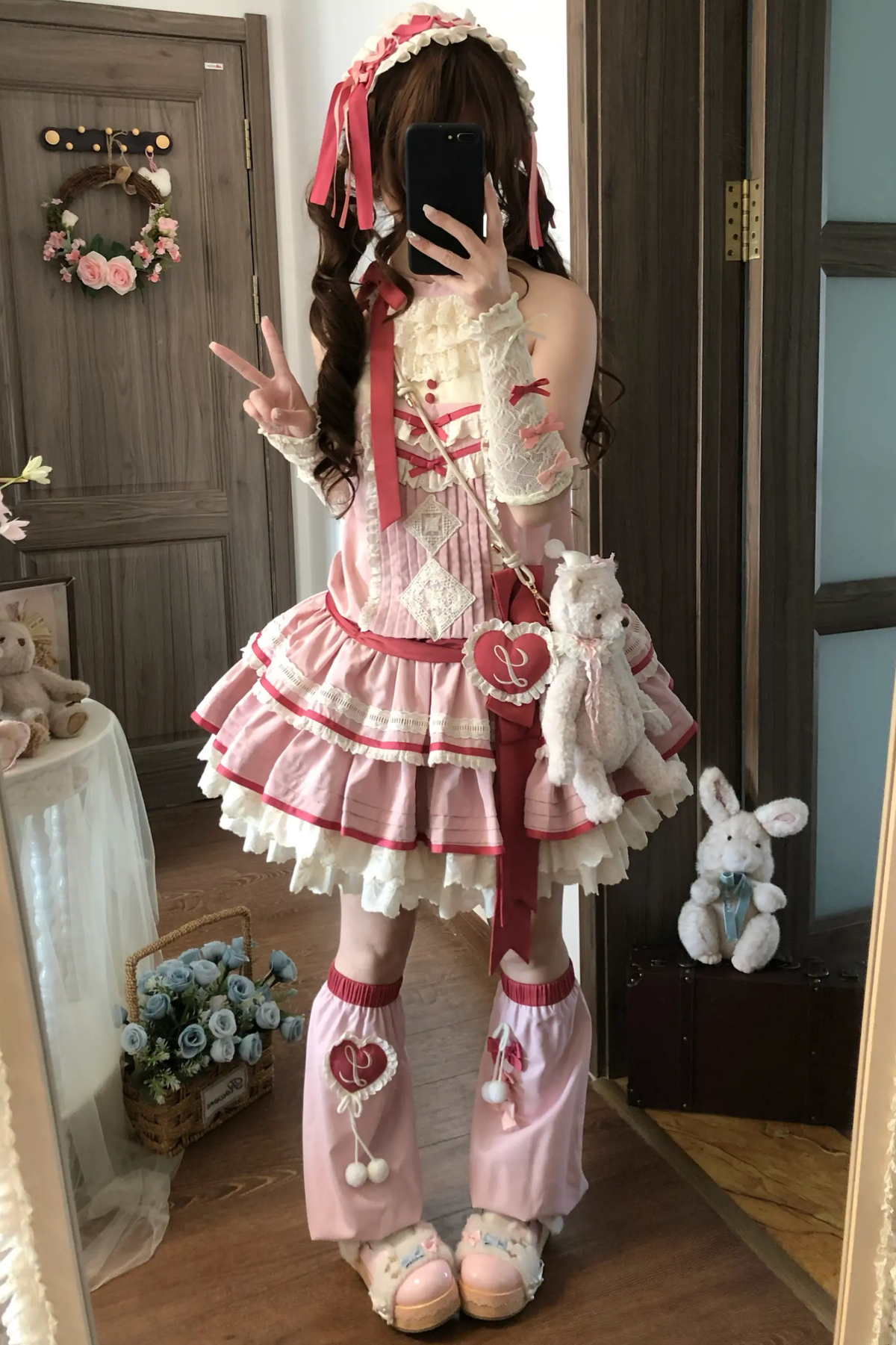Scarlet Heartbeat Sleeveless Dress + Sleeves + Headband + Leg Warmers