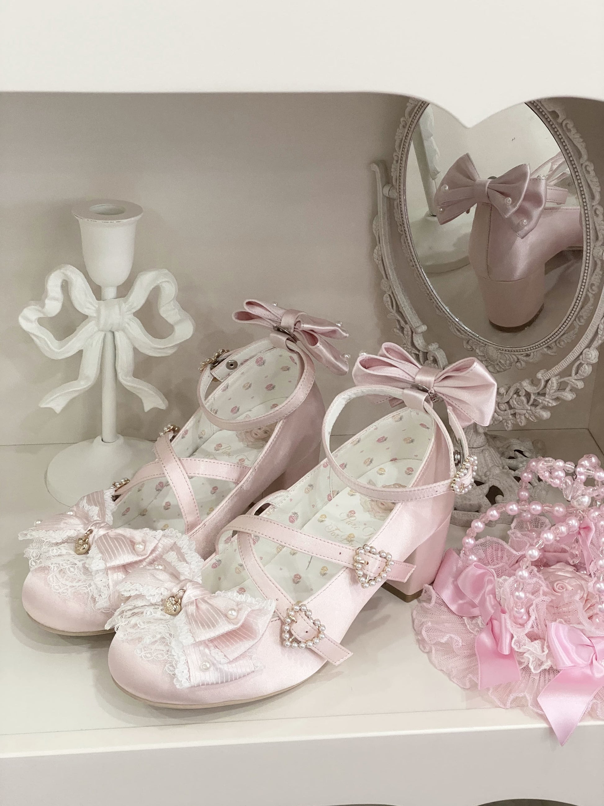 Satin Lace Flower Lolita Shoes
