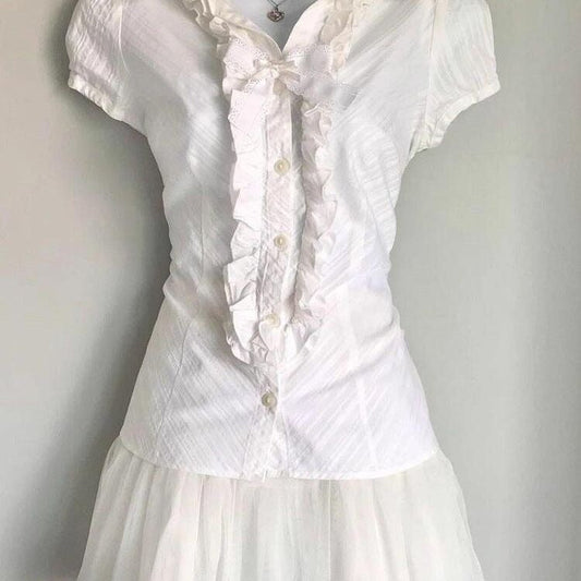 Retro Ruffled Short-sleeved Top