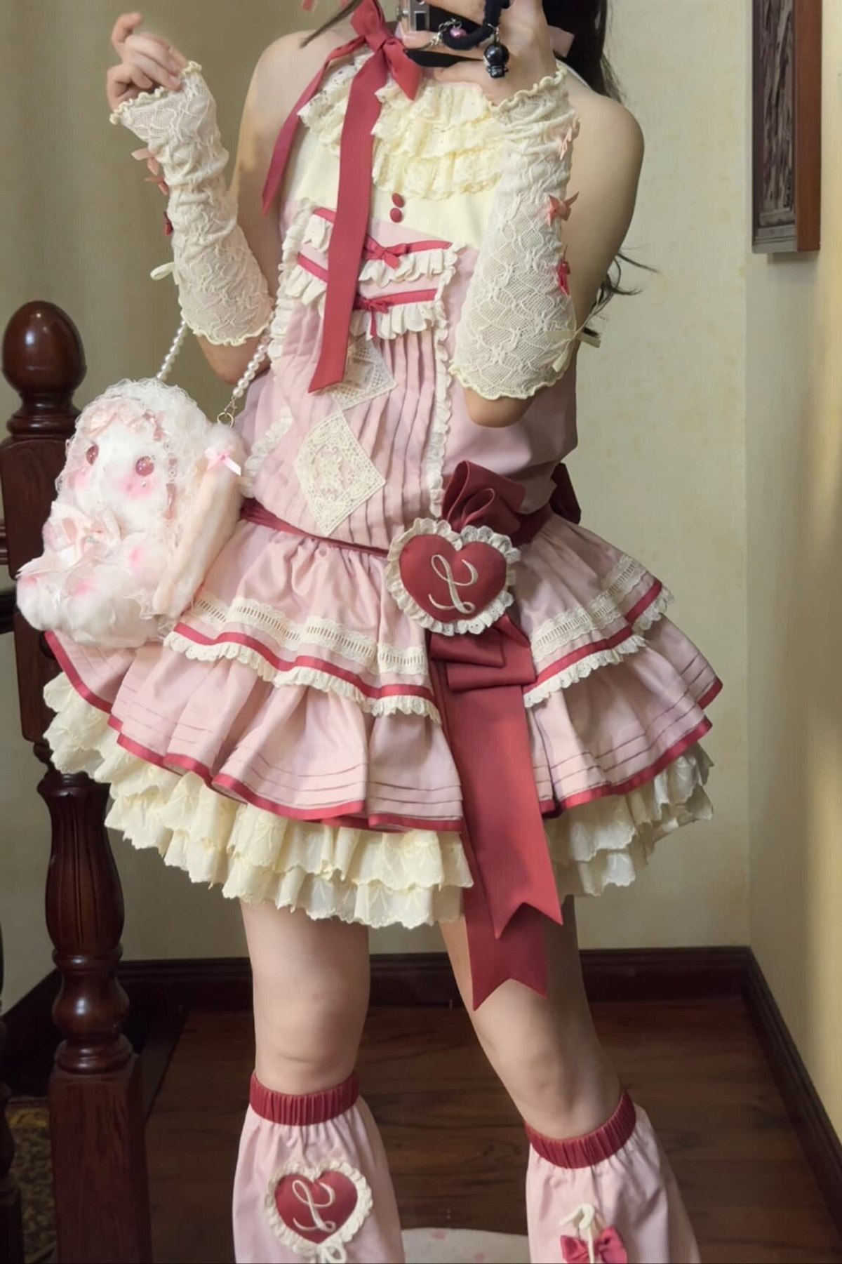 Scarlet Heartbeat Sleeveless Dress + Sleeves + Headband + Leg Warmers