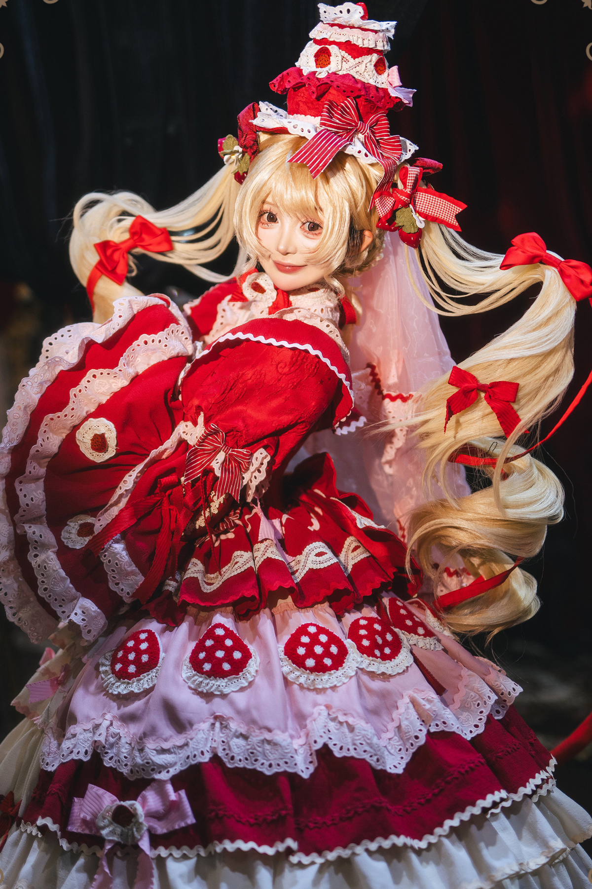 Strawberry Fantasy Lolita Dress + Jumper Skirt + Ribbon + Sleeves + Bonnet