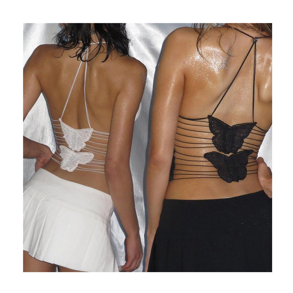 Dark Coquette Hollow Backless Butterfly Top