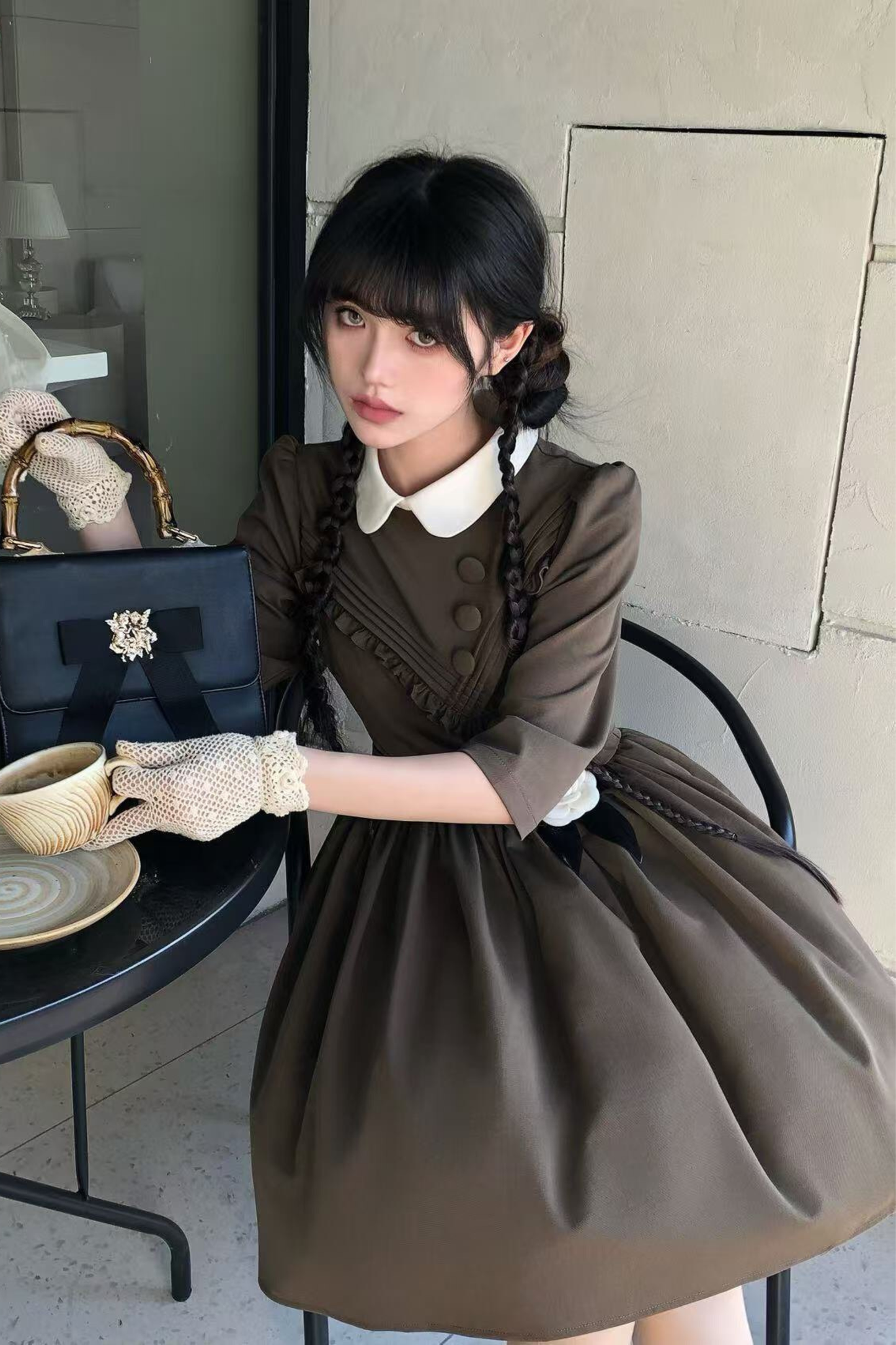 Retro Preppy Mid-Sleeve Lolita Dress