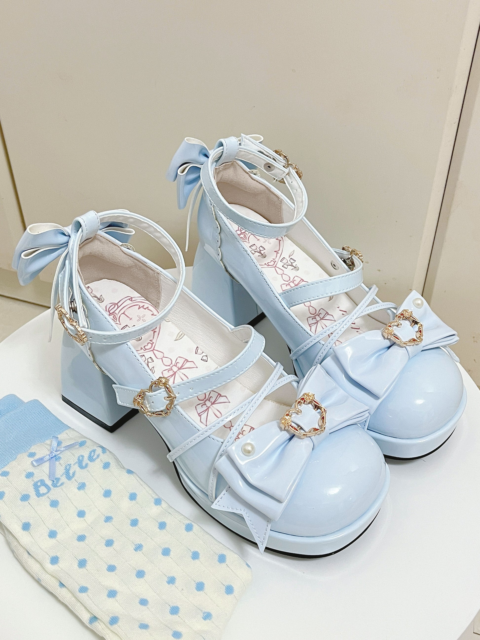 Chanson Cream Bows Lolita Shoes