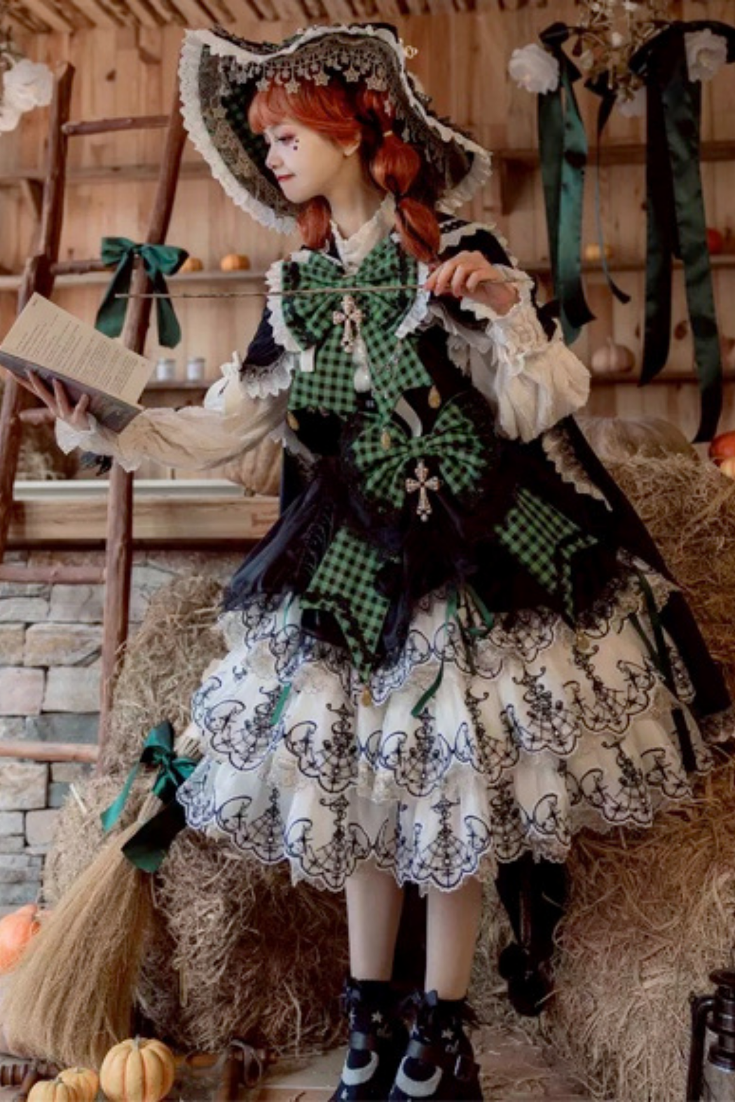 [Pre-order] Element Lolita Jumper Skirt + Inner Top + Cape + Big Ribbon + Hat