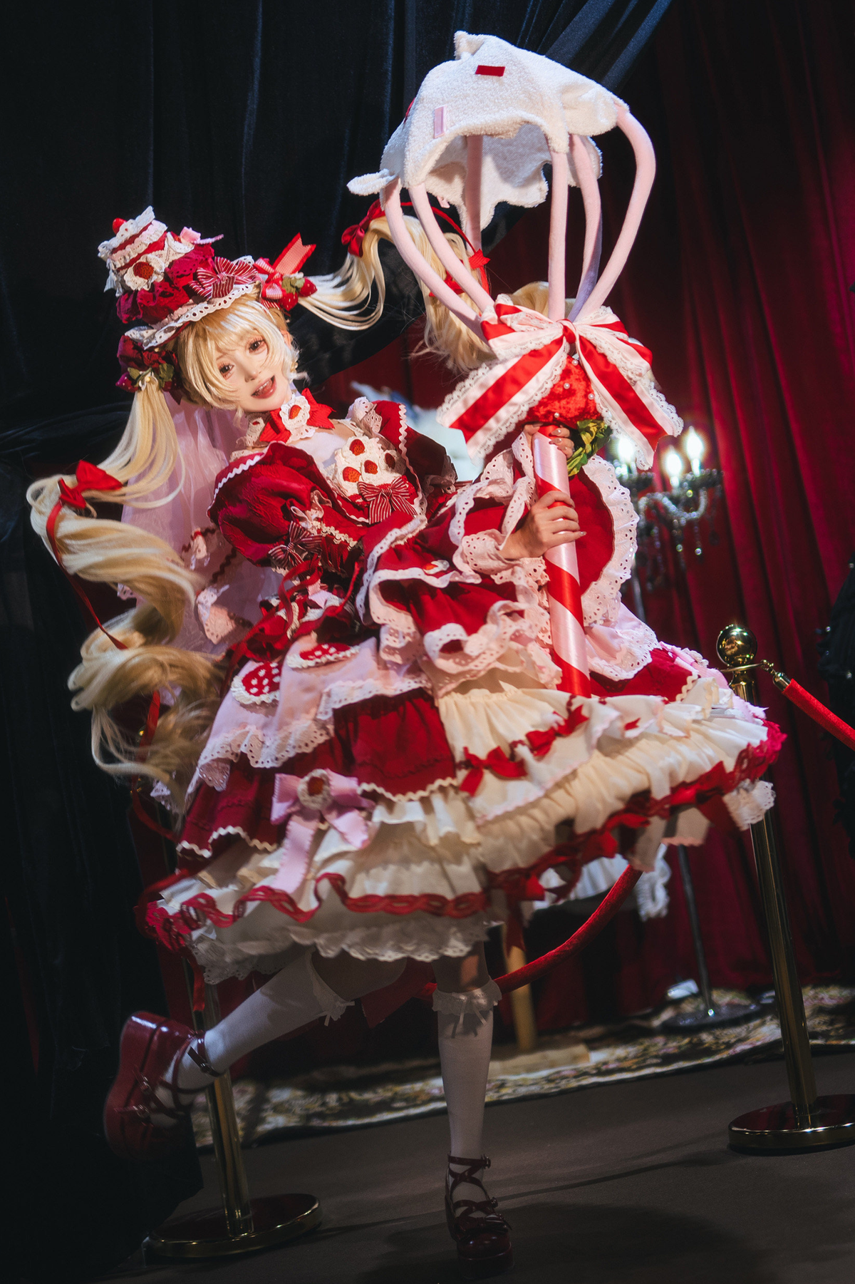 Strawberry Fantasy Lolita Dress + Jumper Skirt + Ribbon + Sleeves + Bonnet