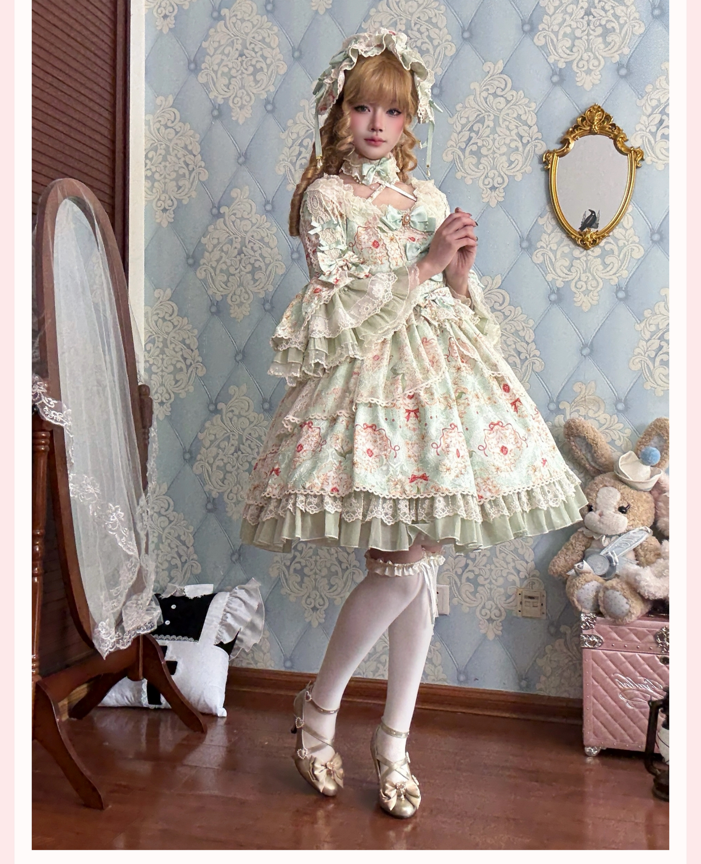 vintage bow lace lolita dress