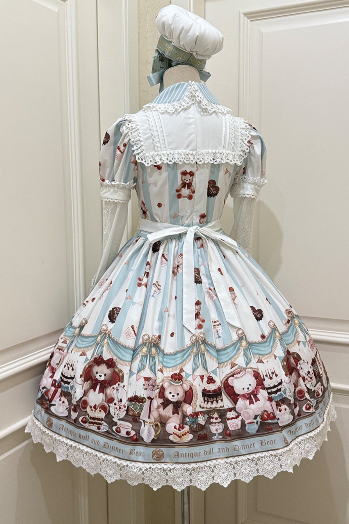 Antique Bear Chef Lolita Dress + Apron + Sleeves + Headband + Brooch + Hair Clip + Hat