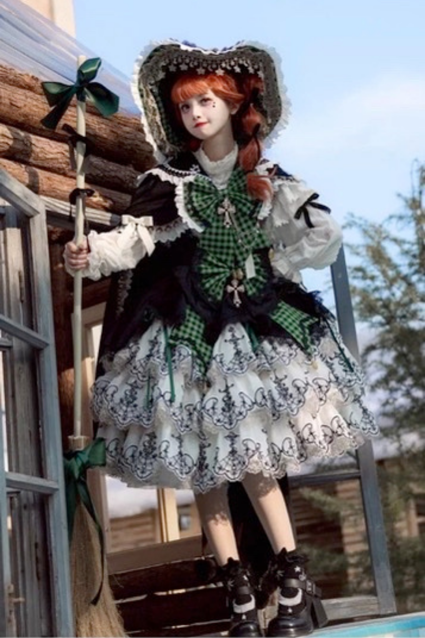 [Pre-order] Element Lolita Jumper Skirt + Inner Top + Cape + Big Ribbon + Hat