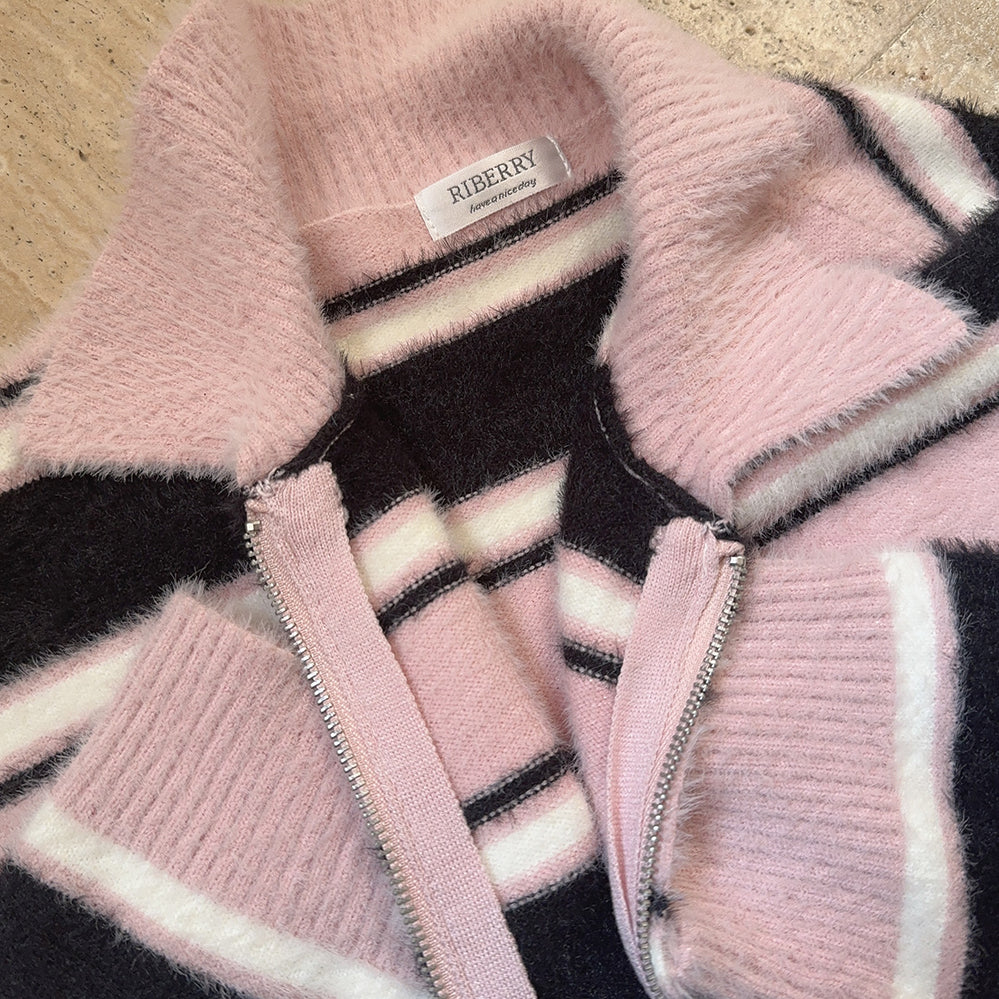 Preppy Striped Collar Furry Sweater