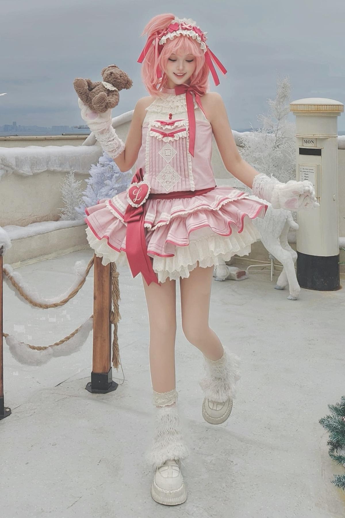 Scarlet Heartbeat Sleeveless Dress + Sleeves + Headband + Leg Warmers