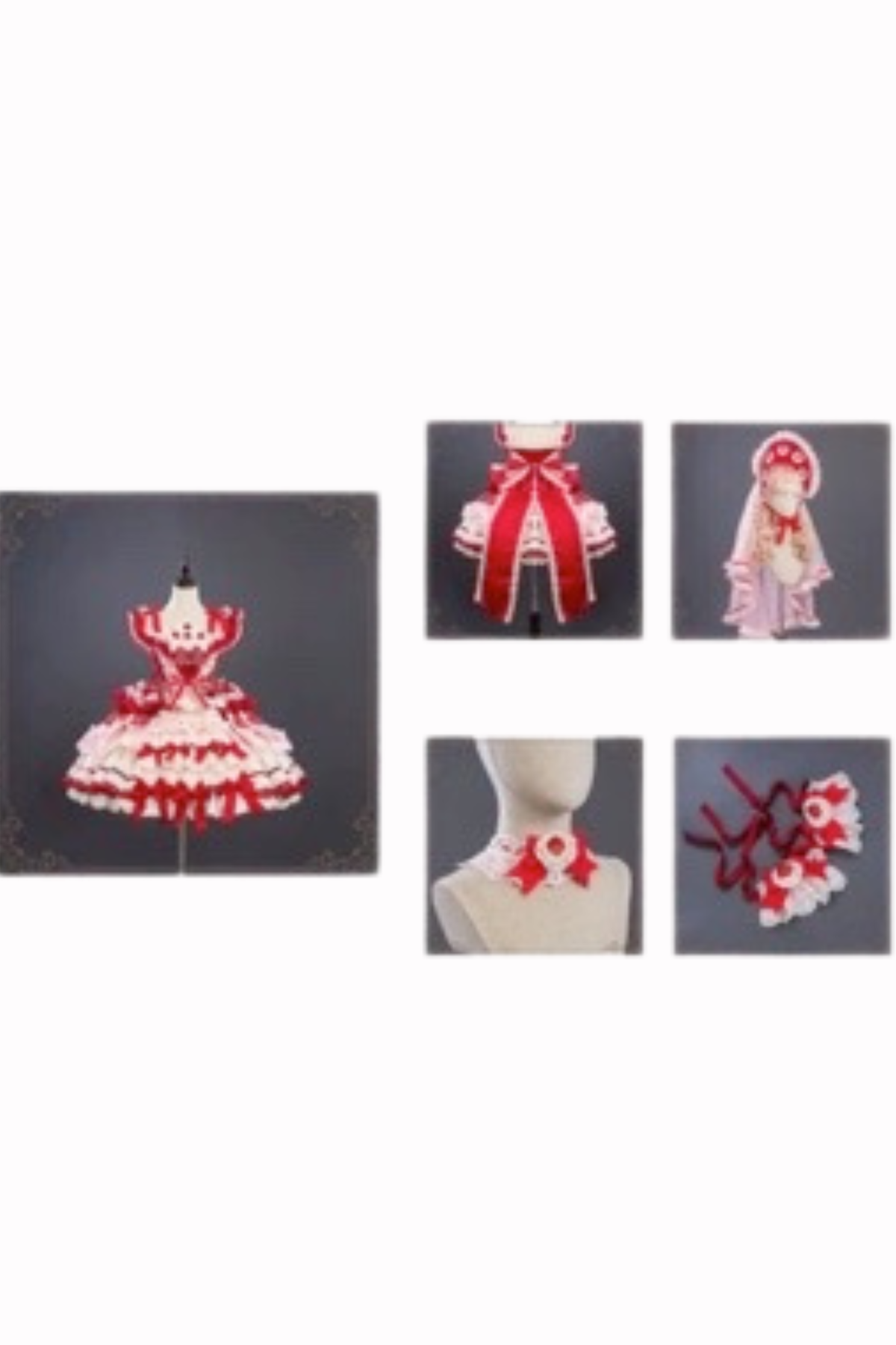Strawberry Fantasy Lolita Dress + Jumper Skirt + Ribbon + Sleeves + Bonnet