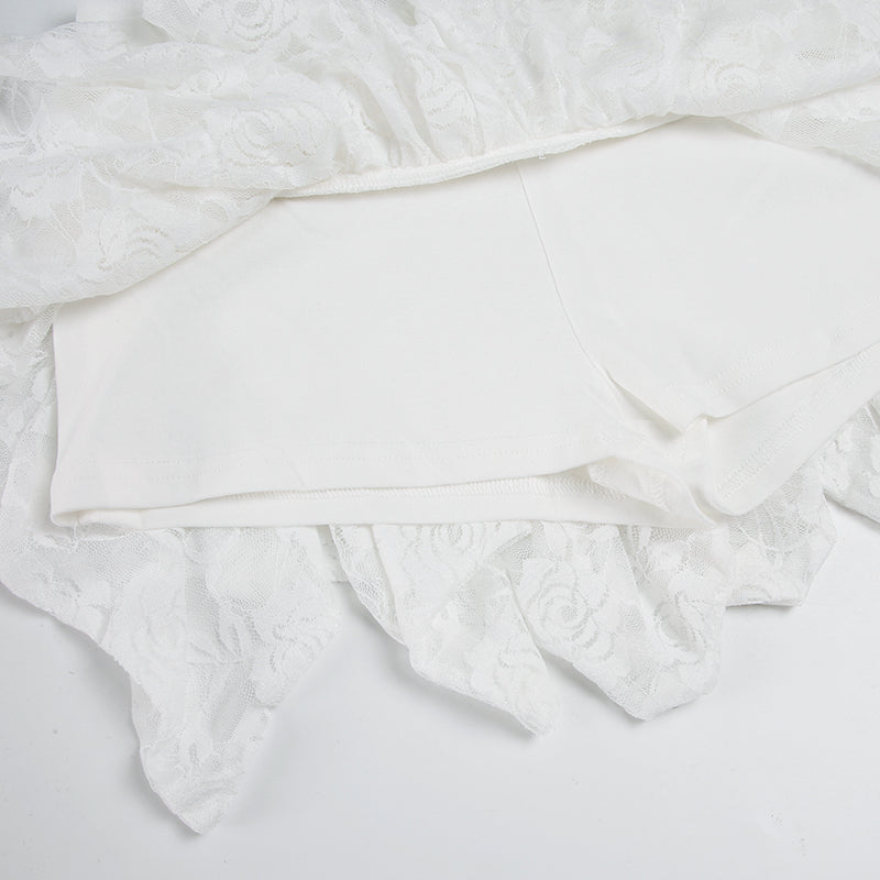 Ballet Lace Stitching Pleated Strap Skirt