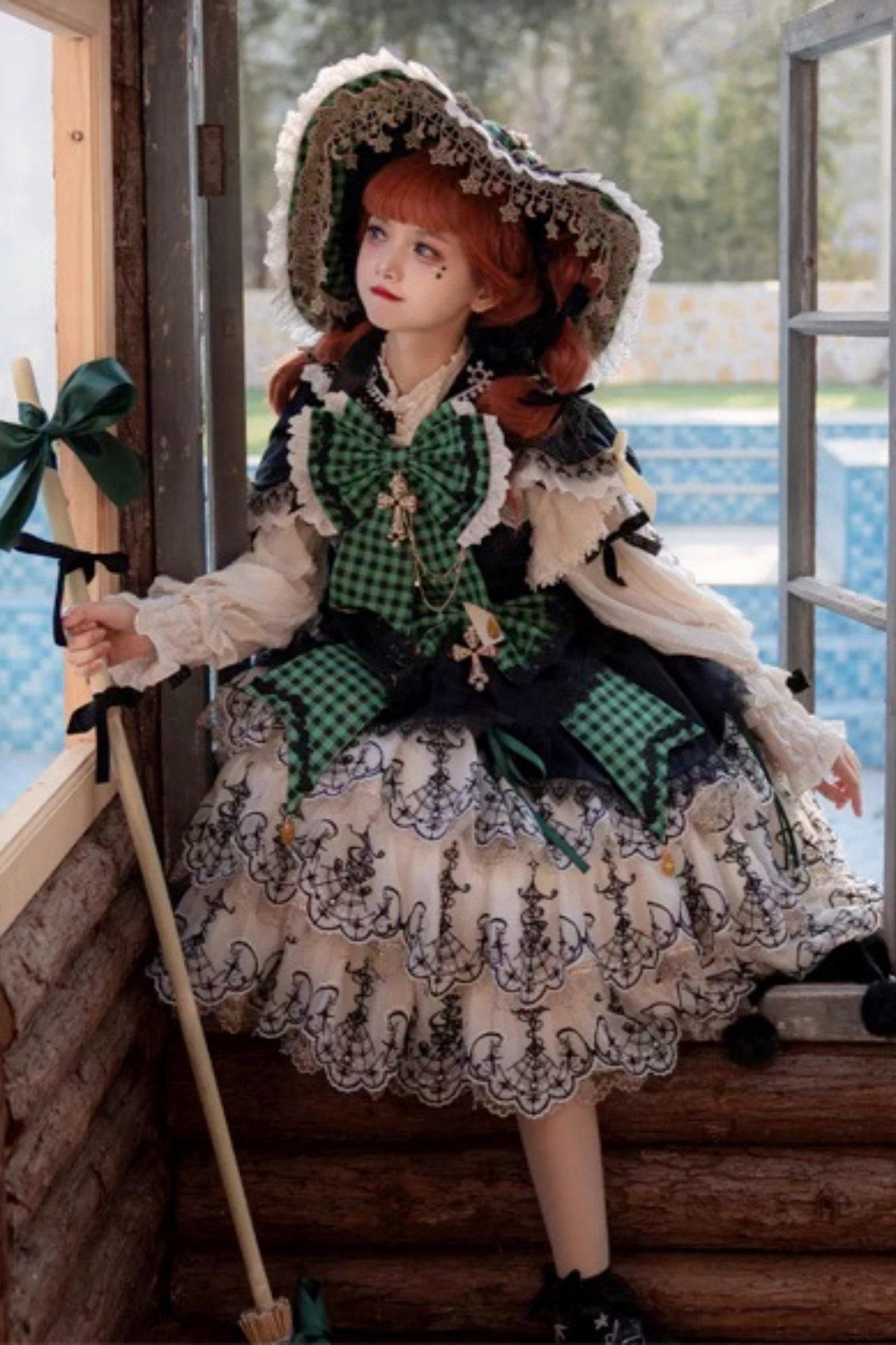 [Pre-order] Element Lolita Jumper Skirt + Inner Top + Cape + Big Ribbon + Hat