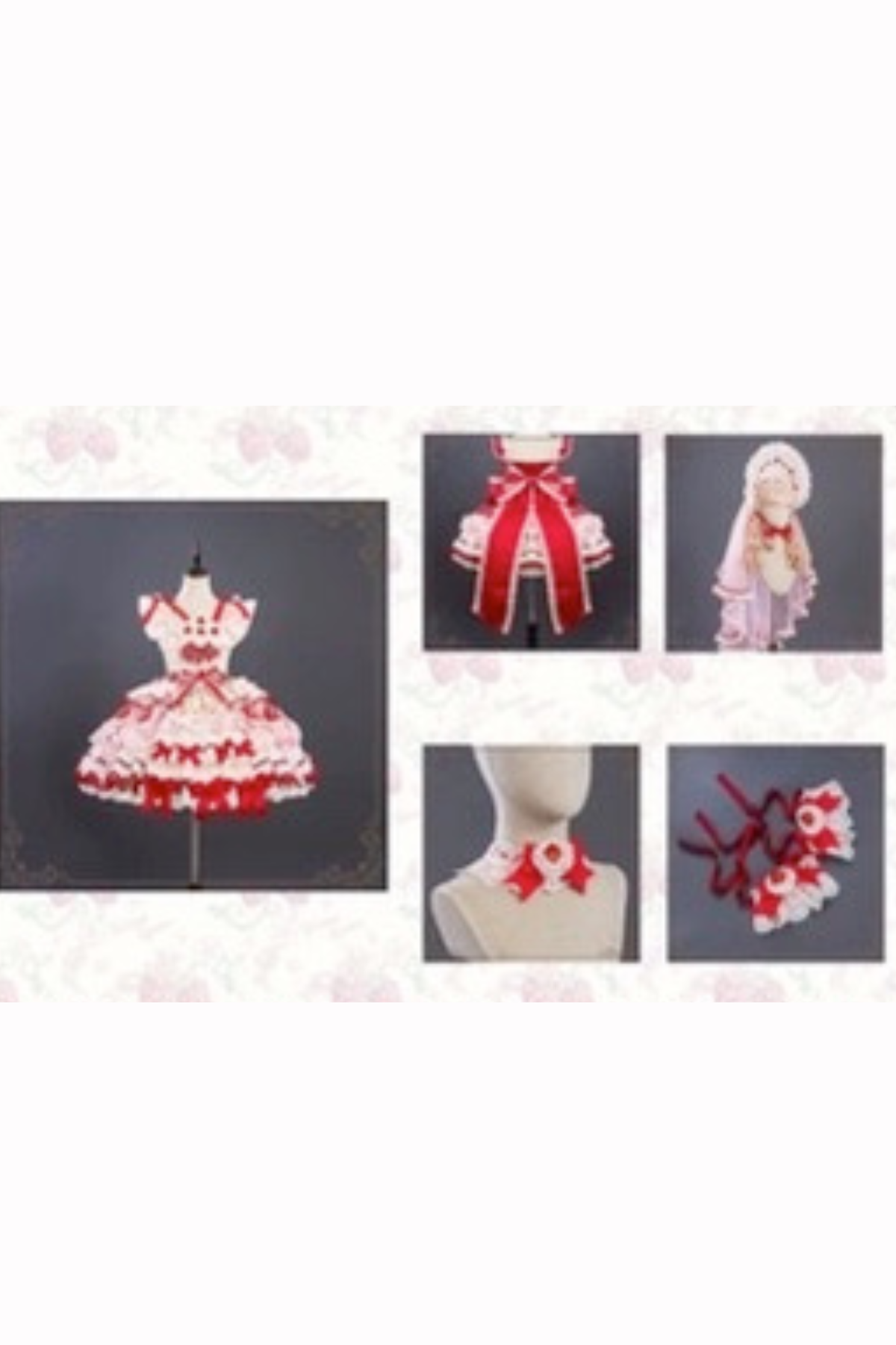 Strawberry Fantasy Lolita Dress + Jumper Skirt + Ribbon + Sleeves + Bonnet