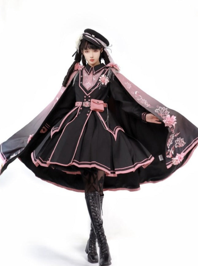 Dark Pink Military Cloak Coat + Lolita Dress [Reserved Item]. Cape (both shoulders)