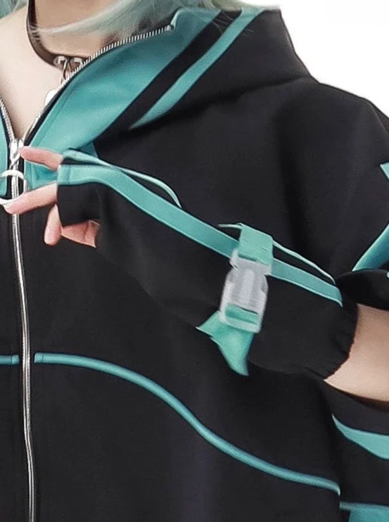 Sporty Cyber Subculture Complete Set Green onion black sleeves (one size)