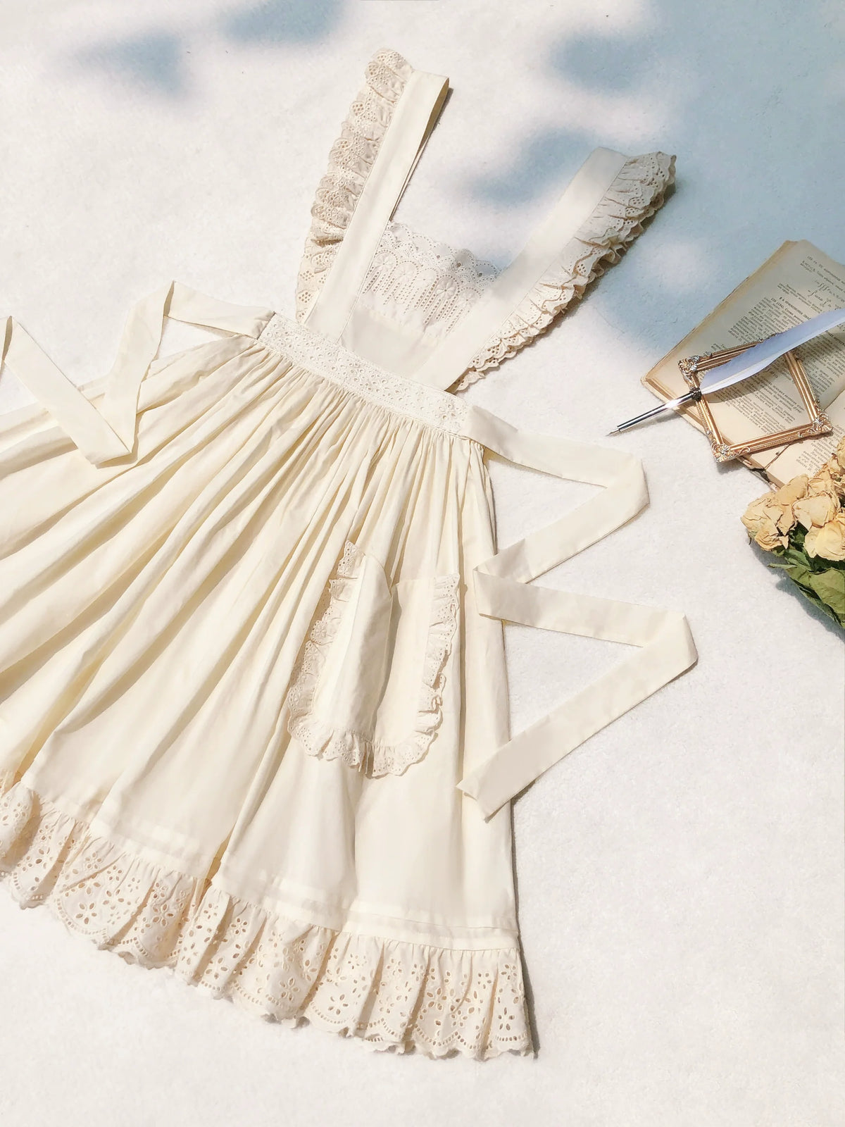 【Pre-order item】Retro Girly Yellow Dress + Apron + Ribbon