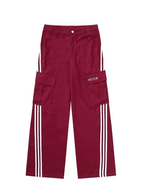 Border Style Straight Casual Pants red