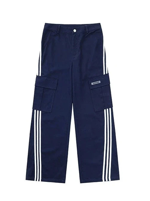 Border Style Straight Casual Pants blue