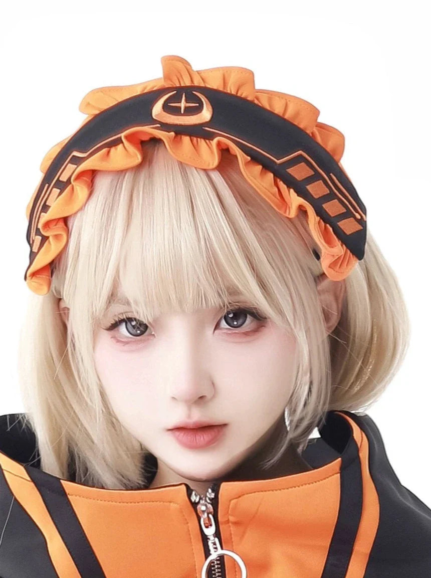 Sporty Cyber Subculture Complete Set Orange & Black Headband (One Size)