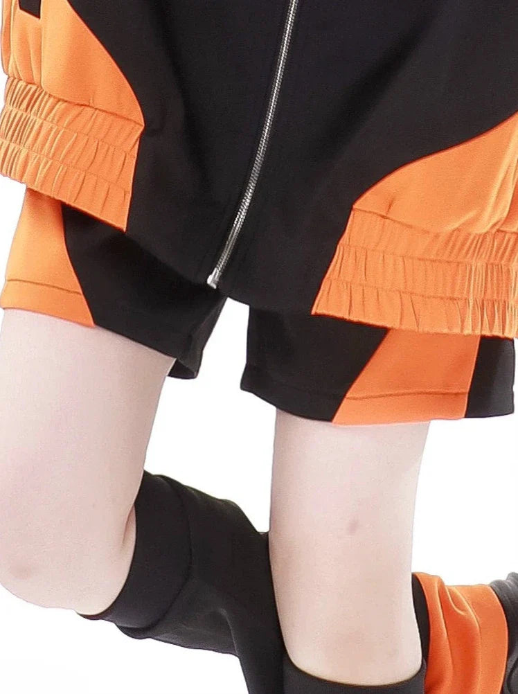 Sporty Cyber Subculture Complete Set Orange and black shorts