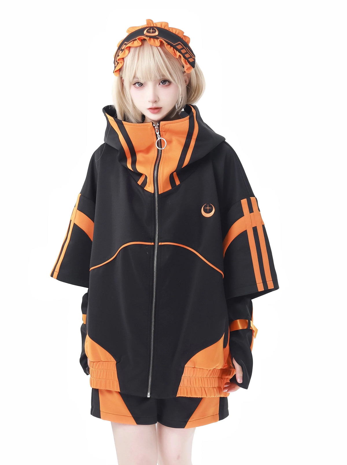 Sporty Cyber Subculture Complete Set Orange and black coat