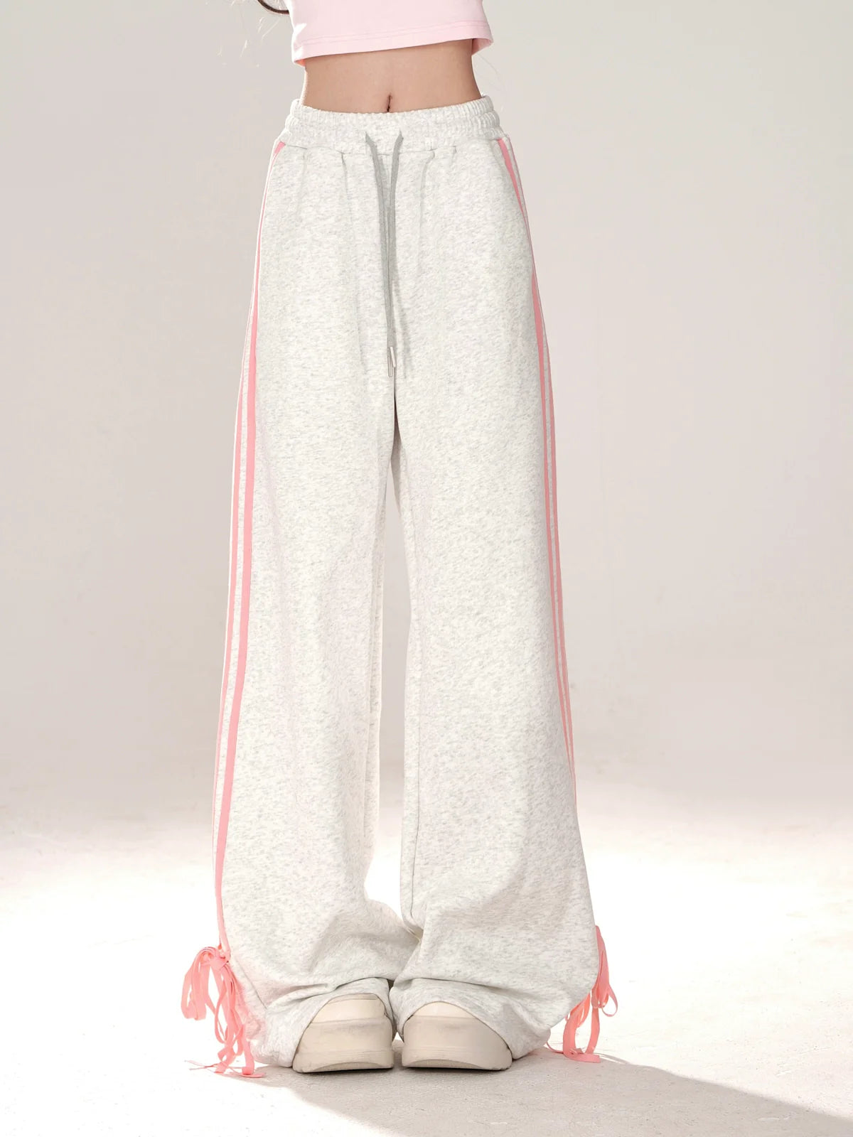 American Street Drawstring Ribbon Design Casual Pants Grey pants