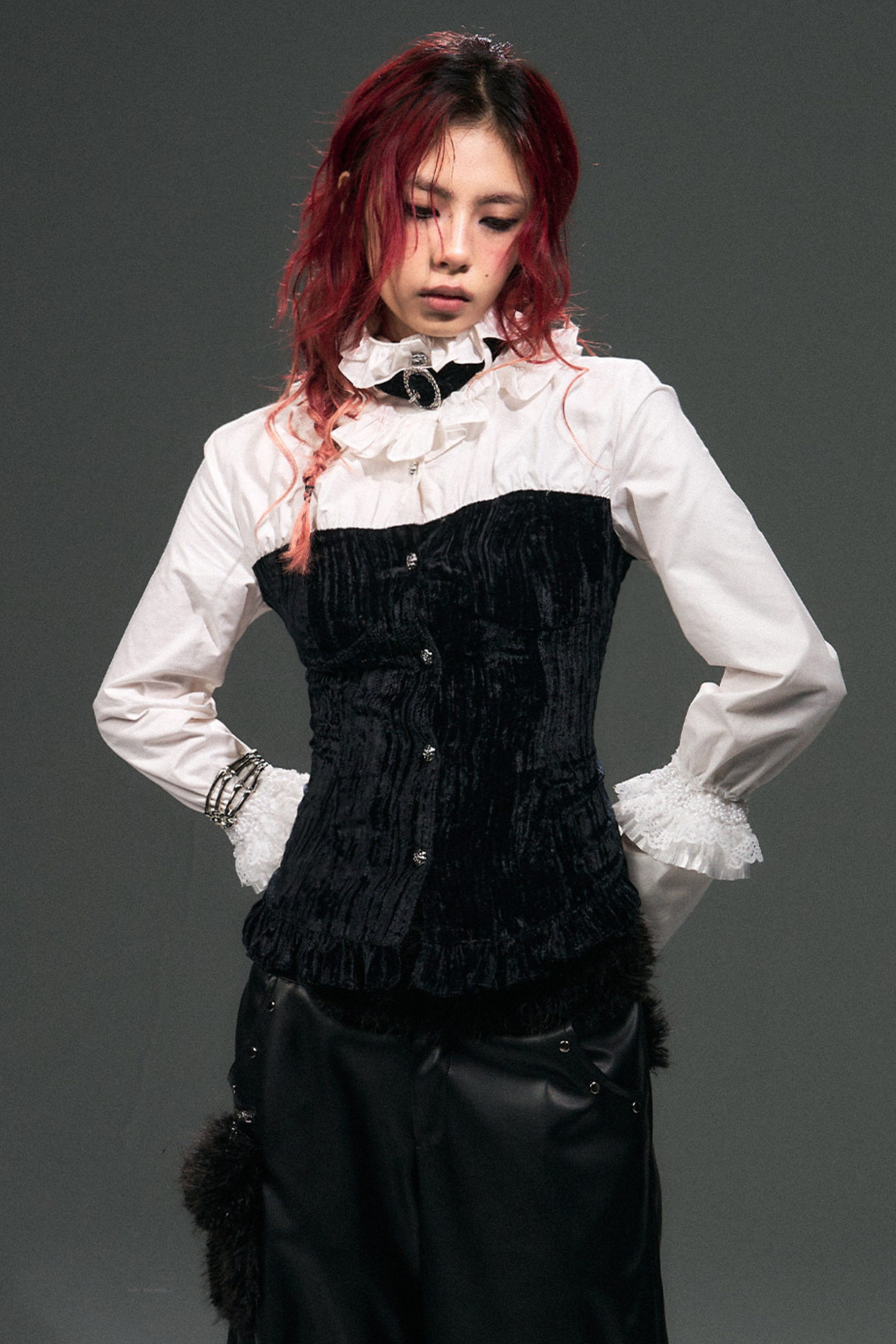 Velvet Lace-Up Blouse