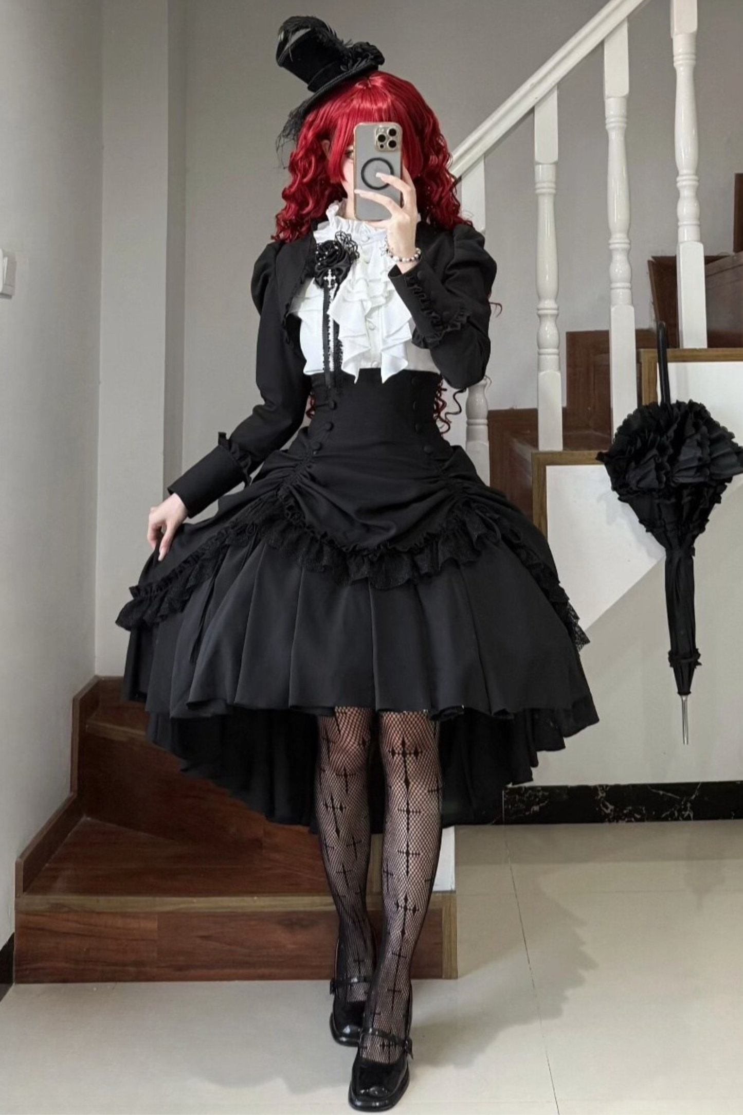 [Pre-order] Dark Gothic Black Corset Layered Pull-Up Skirt