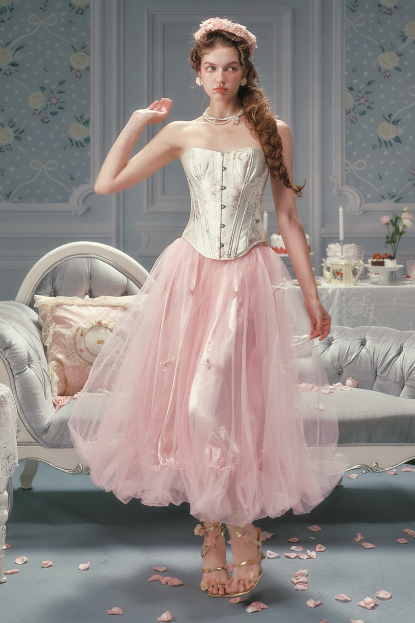Lace Maid Satin Corset Top + Flare Tulle Skirt