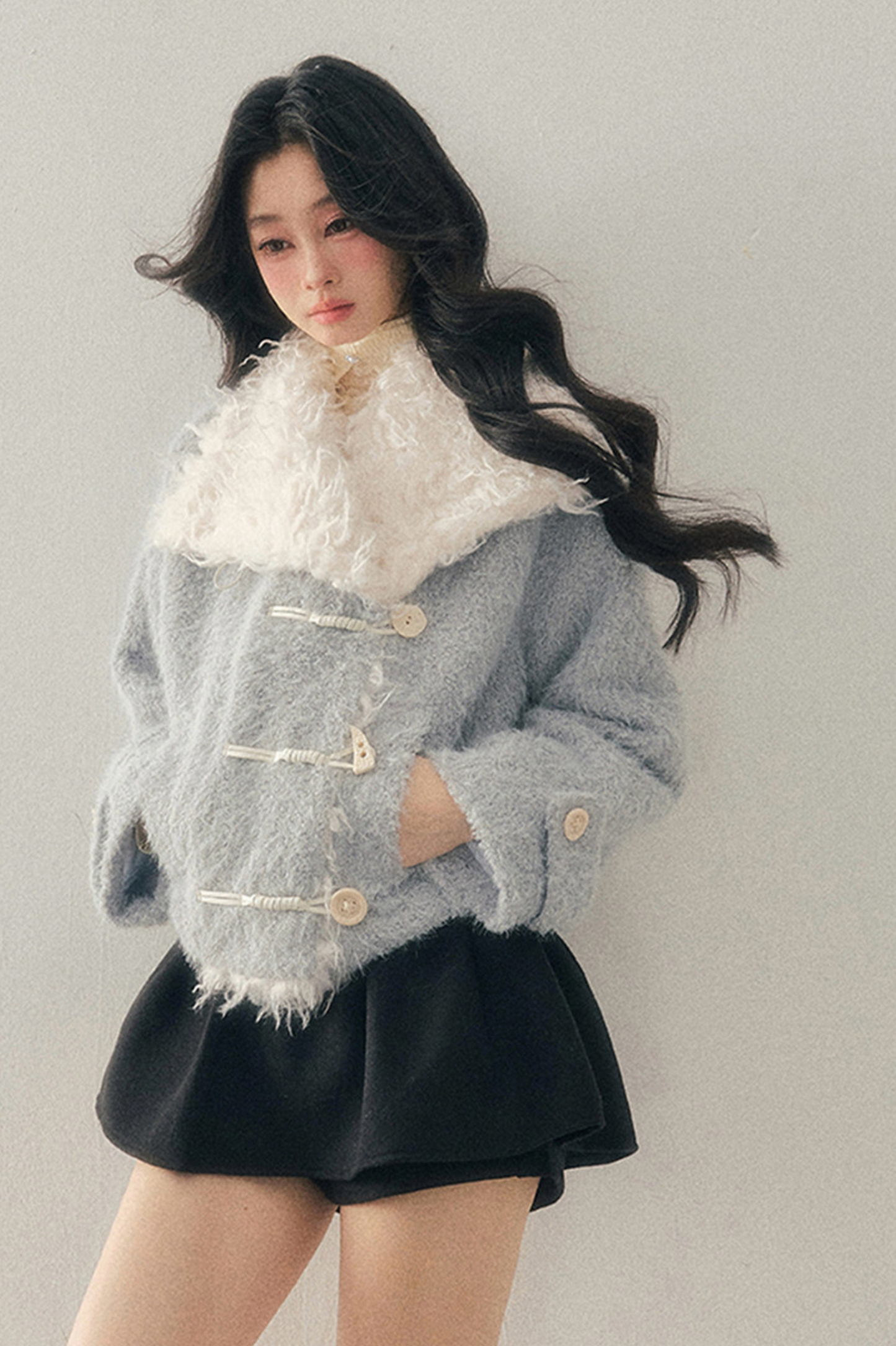 Horn Button Fur Sweet Coat