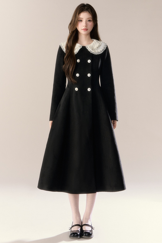 Elegant Sweet Chic French Long Coat Black