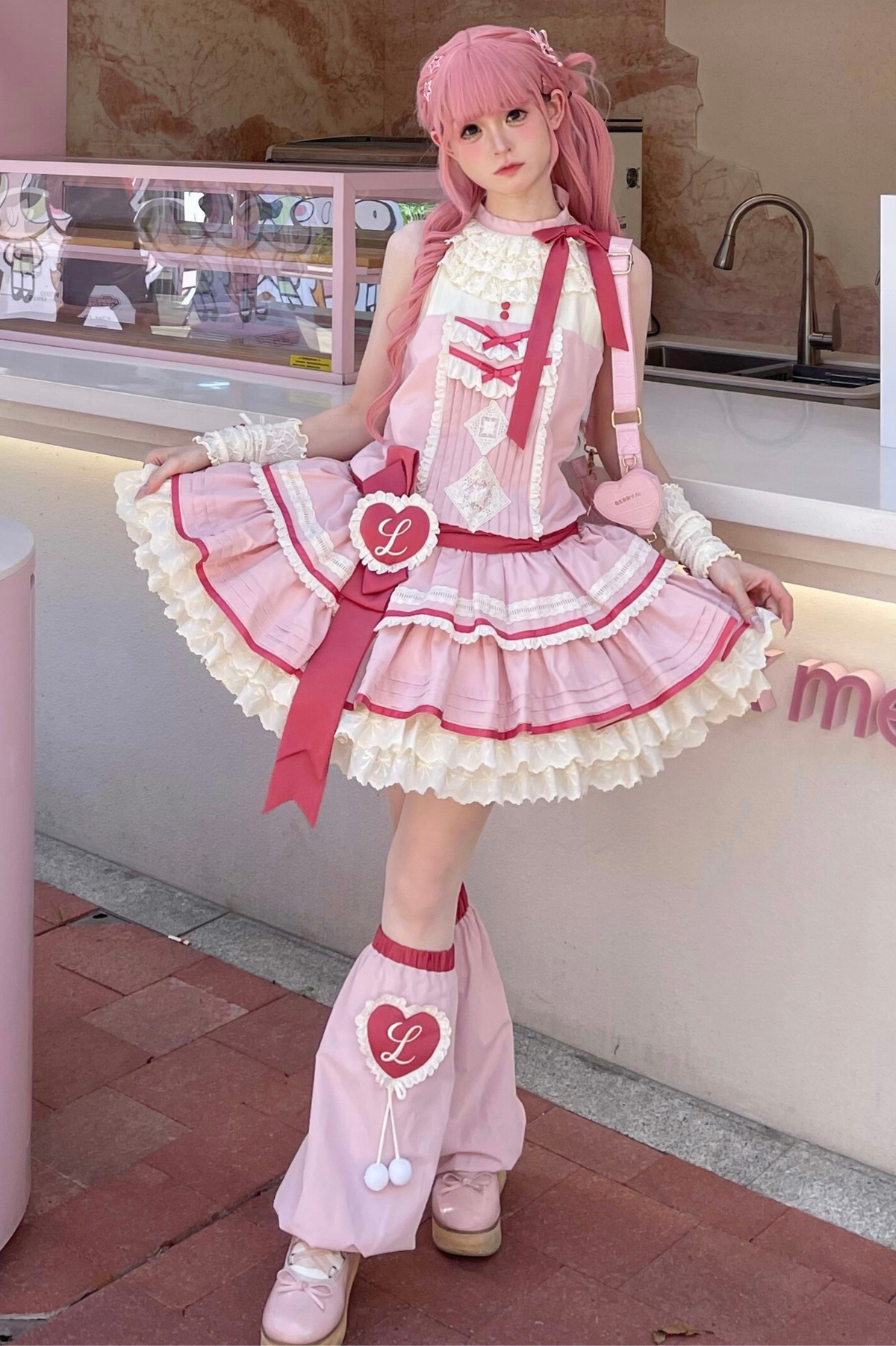 Scarlet Heartbeat Sleeveless Dress + Sleeves + Headband + Leg Warmers