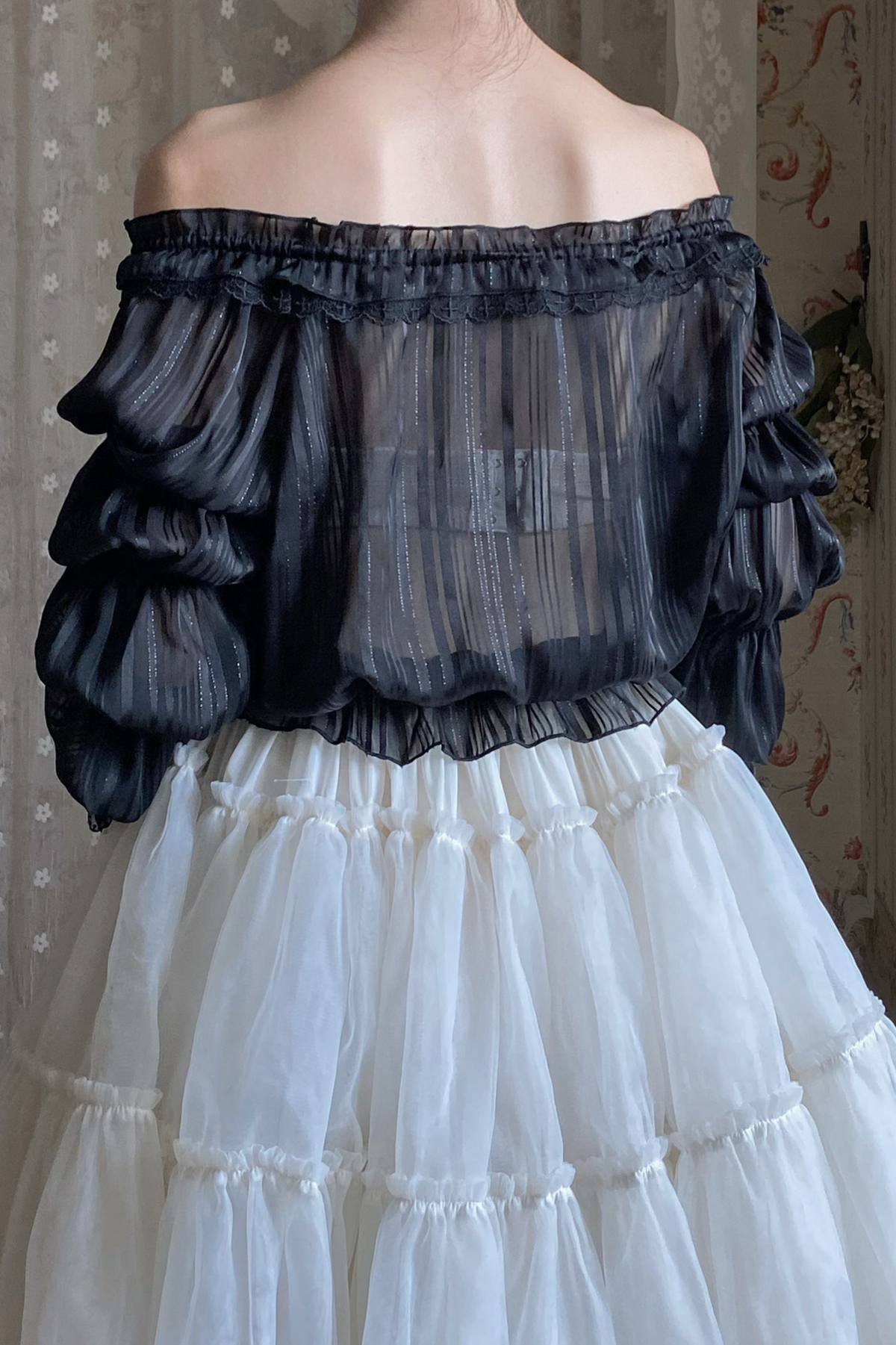 Chiffon Off-Shoulder Sheer Top