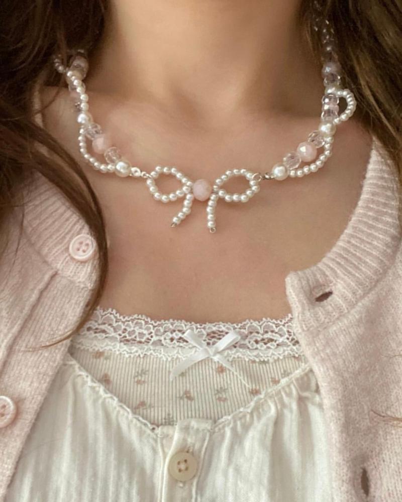 Bow Beaded Sweet Niche Choker